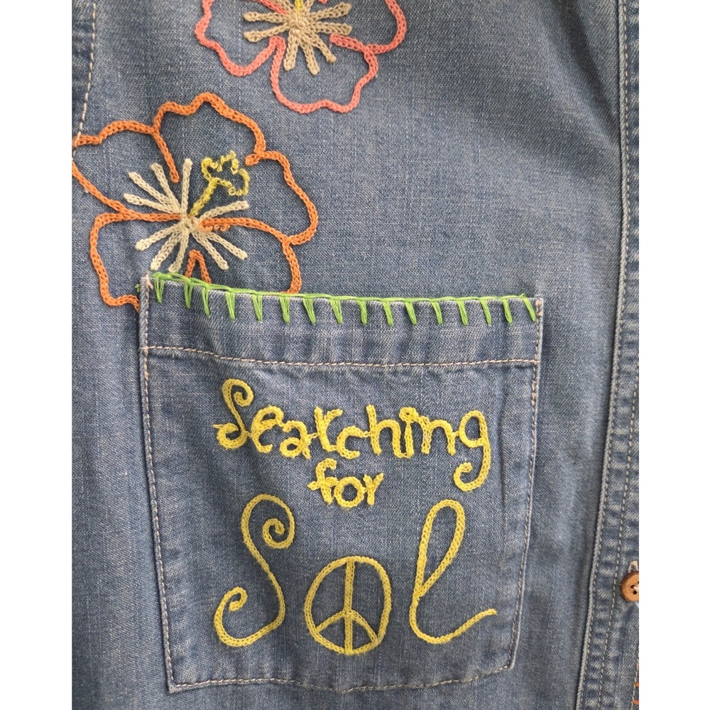 T103. Embroidered Chambray Button Down Shirt - Picture 4 of 6